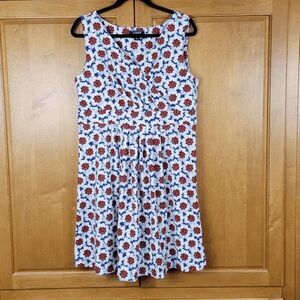 Lands' End Faux Wrap Fit and Flare Sapphire Floral Print Sundress - LP